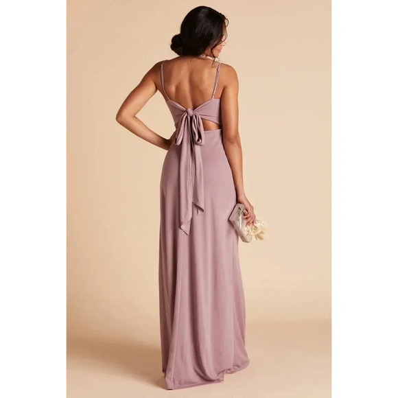 NWT Birdy Grey Benny Bridesmade Wedding Dress Crepe Tie Back Dark Mauve Large - Picture 4 of 6